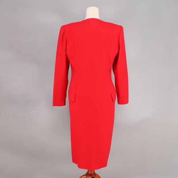 VINTAGE CHRISTIAN DIOR "Robes du Soir" Button Front Tailored Dress Bright Red - Picture 4 of 8